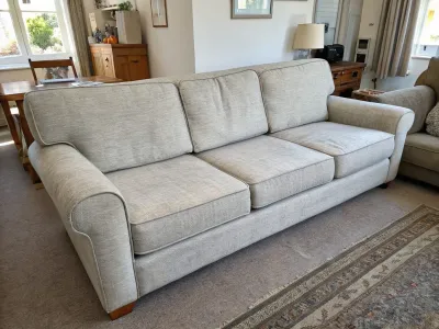 Grey fabric sofa, 3-seater — decluttering [DEMO]